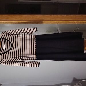 Calvin Klein Black and Tan Long Sleeve Dress